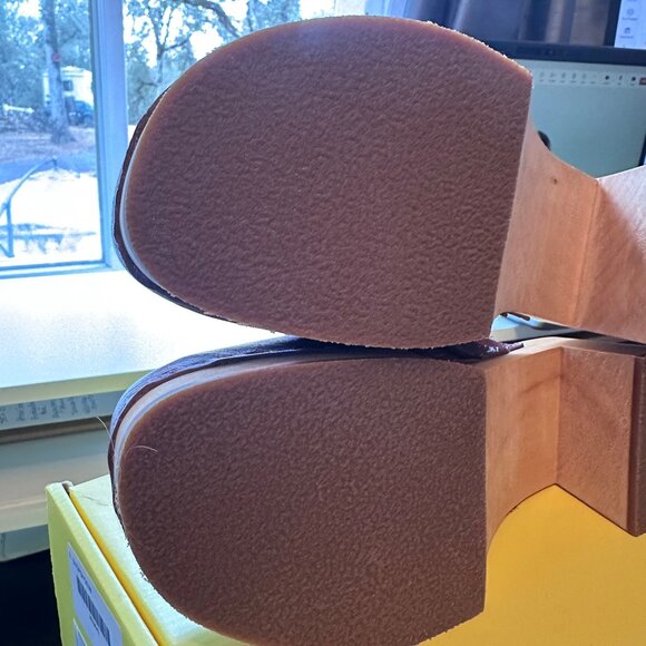 NWB Swedish Hasbeens Dagny Cognac Croc Leather Clogs Wooden Heels Womens Size 38 - Picture 7 of 9